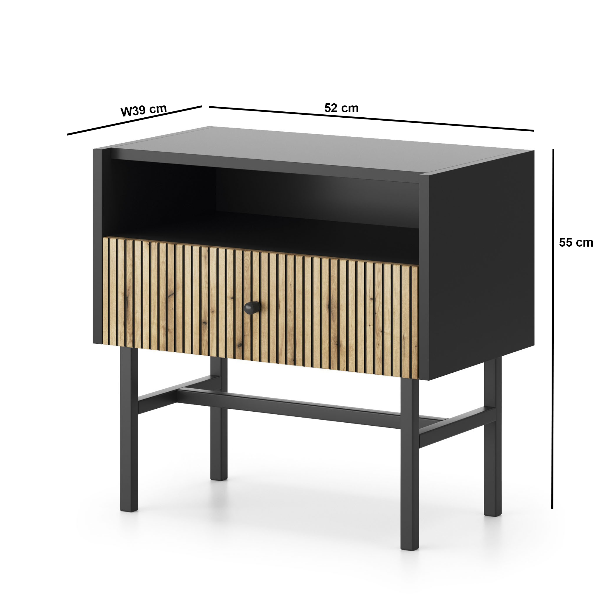 Diva Czarna + Dąb Evoke Szafka Nocna