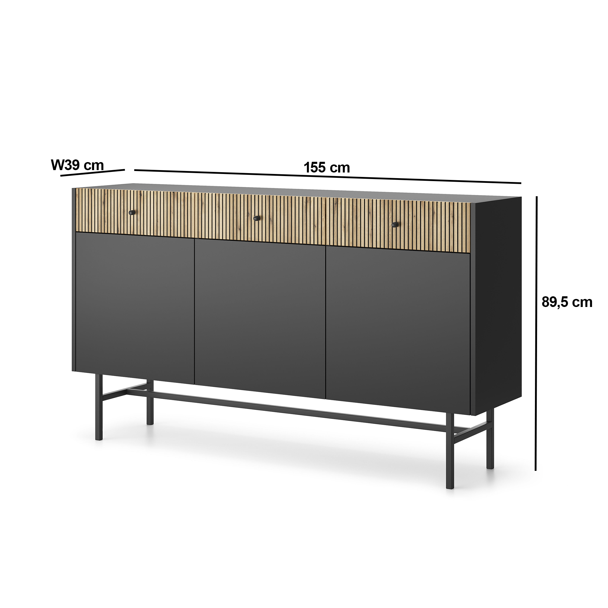 Diva Czarna + Dąb Evoke Komoda 3d3s