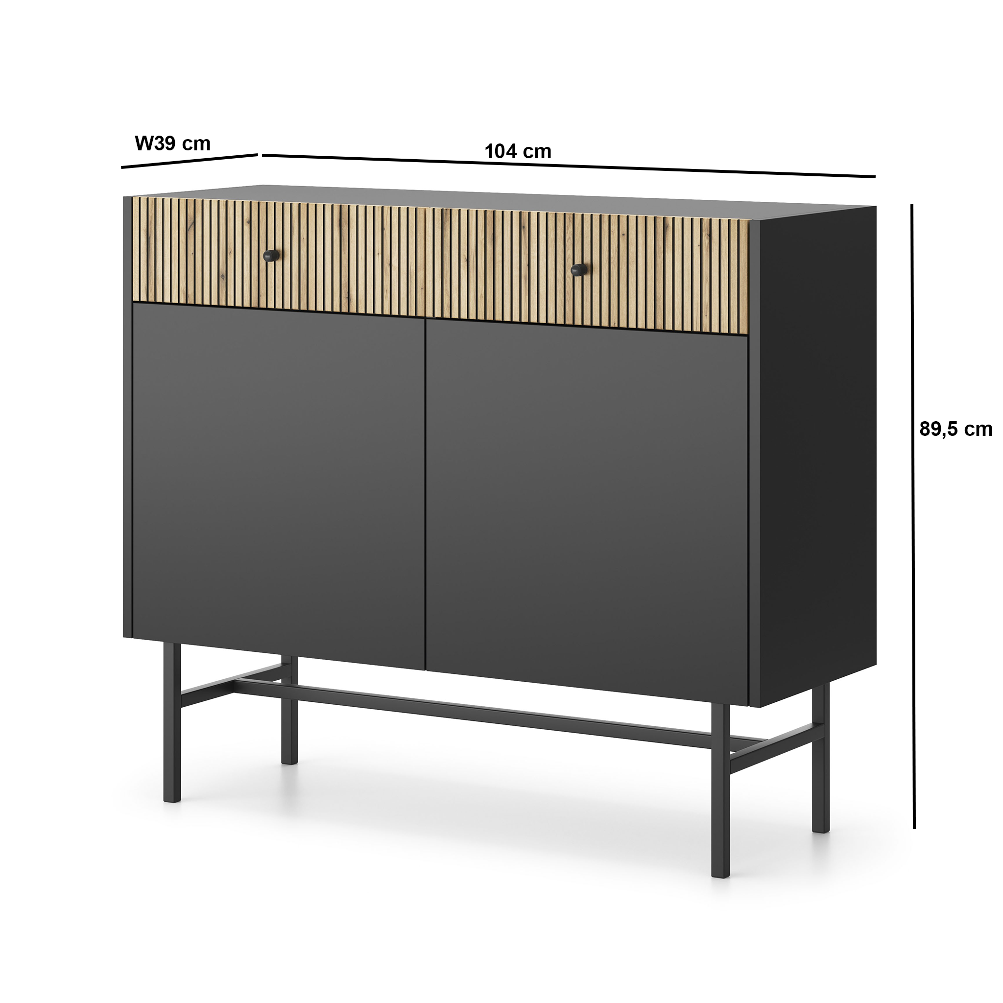 Diva Czarna + Dąb Evoke Komoda 2d2s
