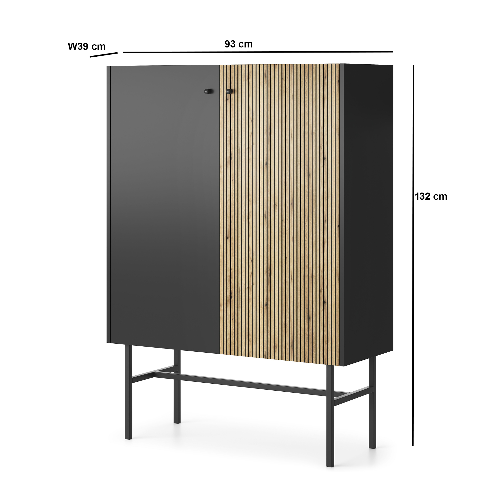 Diva Czarna + Dąb Evoke Witryna 2d