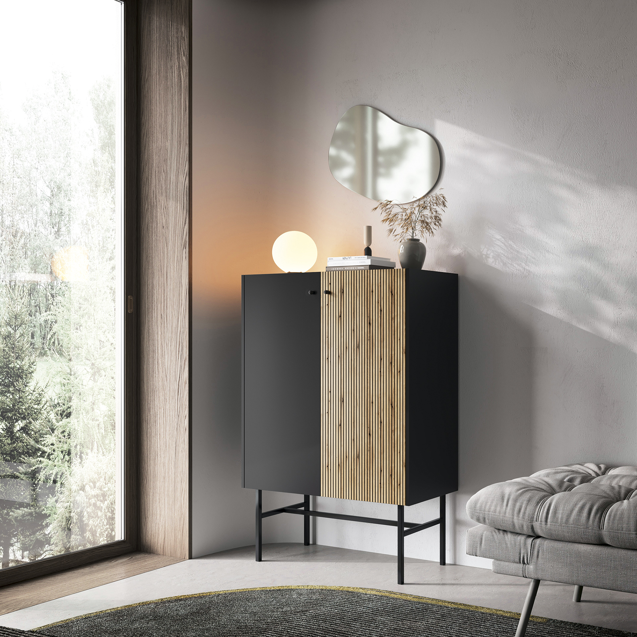 Diva Czarna + Dąb Evoke Witryna 2d