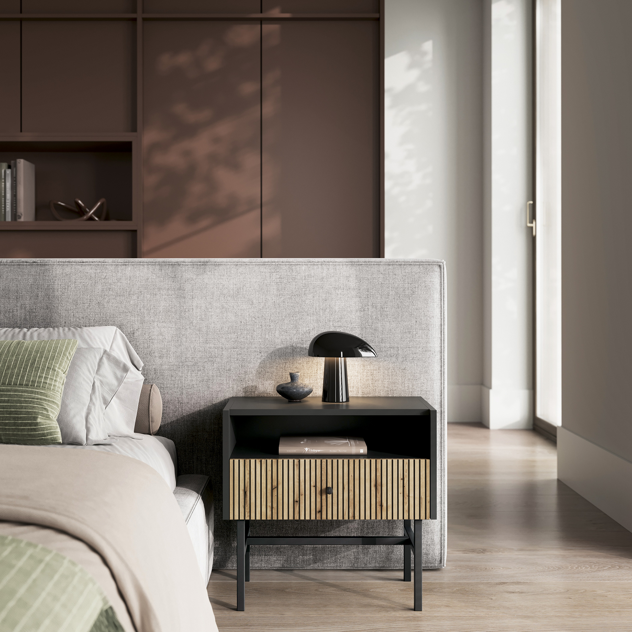Diva Czarna + Dąb Evoke Szafka Nocna